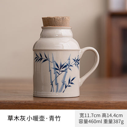 Ru kiln small thermos mug with lid ceramic stewing tea cup chinoiserie large capacity thermos office cup with handle