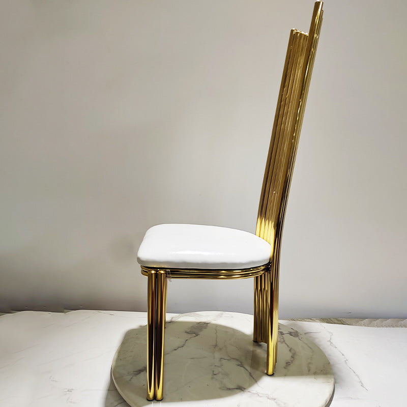 Modern minimalist light luxury stainless steel conference dining chair hotel wedding banquet creative straight back design leather fabric chair