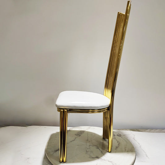 Modern minimalist light luxury stainless steel conference dining chair hotel wedding banquet creative straight back design leather fabric chair