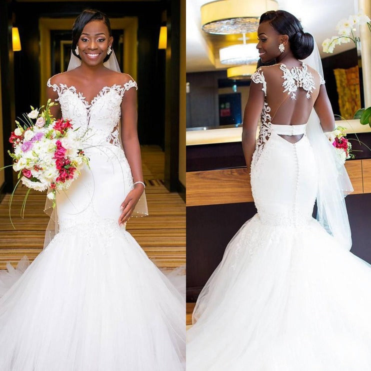 2026 new fishtail bridal gown: elegant, figure-flattering, off-the-shoulder, minimalist european wedding dress