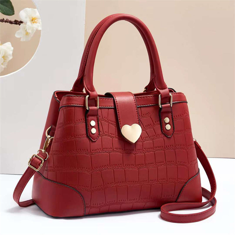 2026 new style chic minimalist embossed crocodile pattern handbag shoulder bag crossbody bag large capacity solid color mom bag