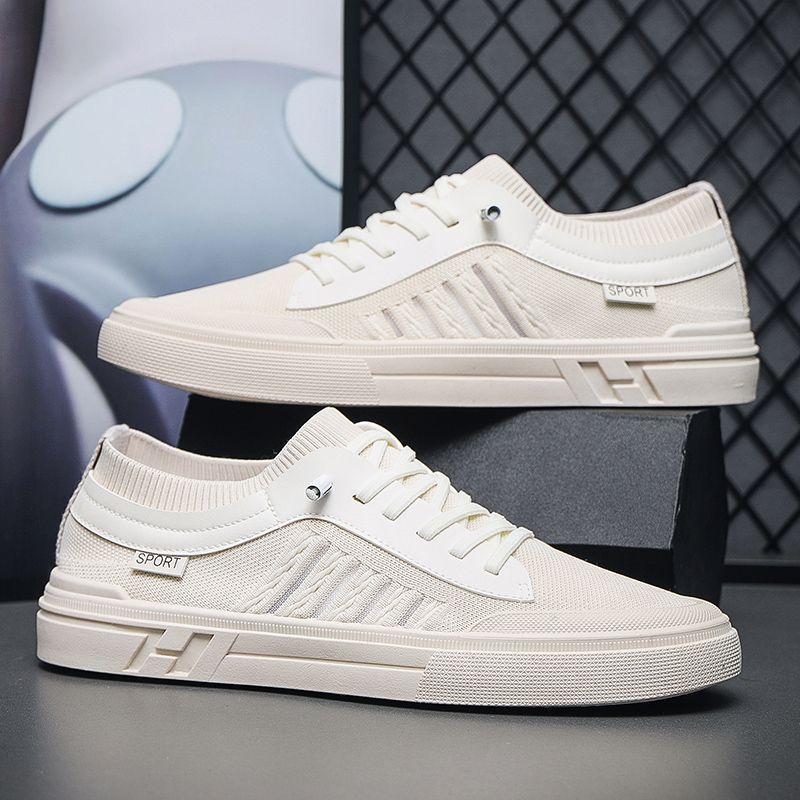 Men's cross-border new casual sneakers: outdoor flyknit breathable mesh trendy shoes, comfortable soft sole low-top athletic shoes