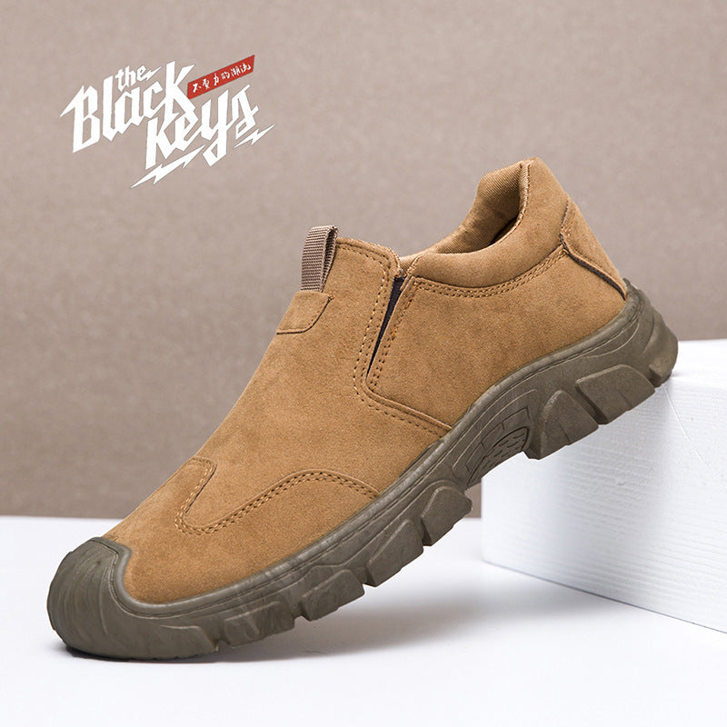 Men's spring and autumn slip-on work shoes, thick-soled, wear-resistant, walking shoes, low-top, non-slip outdoor work shoes, men's cross-border