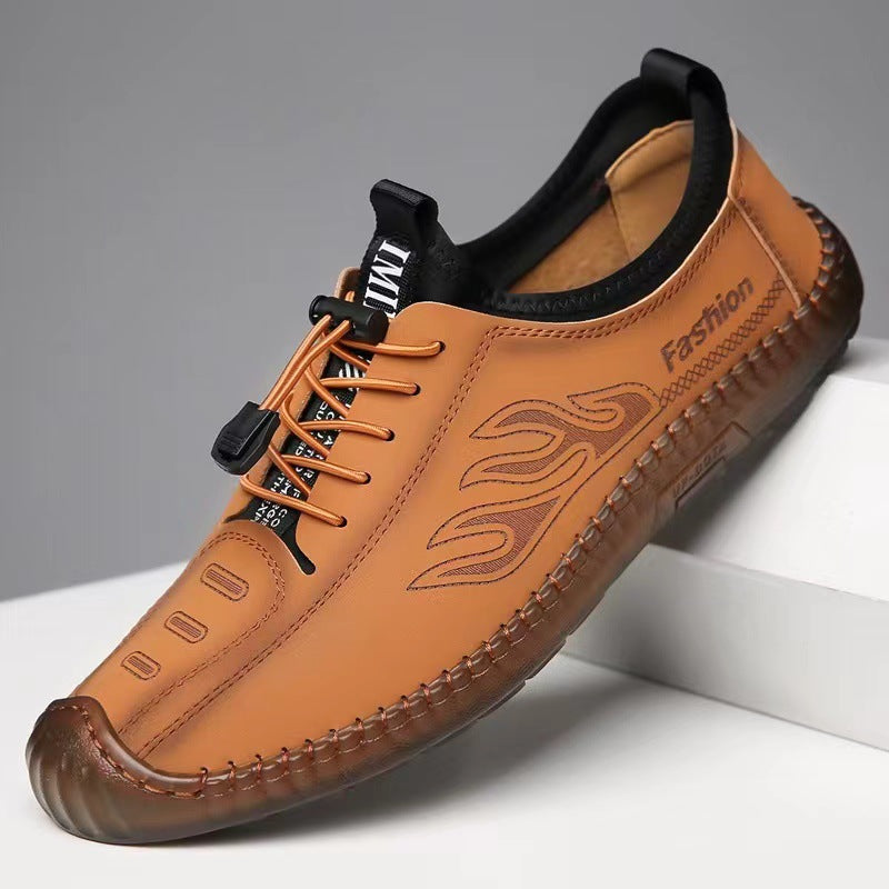 Soft-soled, breathable men's shoes, 2025 new korean style fashion casual shoes, hand-stitched driving shoes with tendon outsole