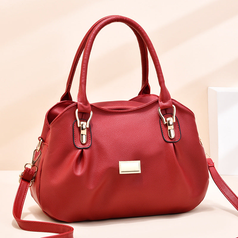 Middle-aged women's soft leather handbag, 2026 new style tote bag, middle-aged and elderly women's bag, mom bag, shoulder bag, crossbody bag
