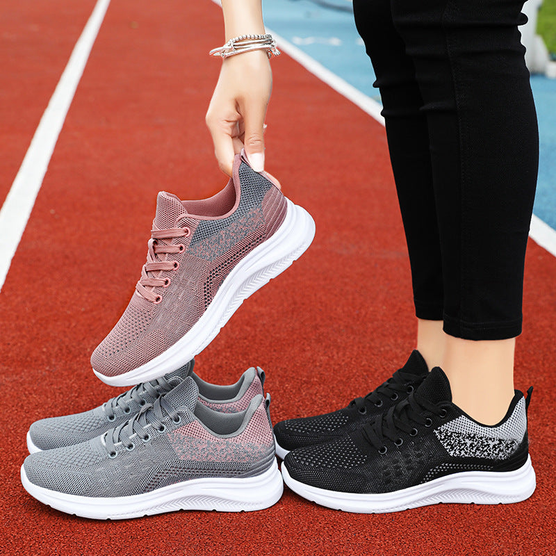 Jinshiyuan |   Women's shoes, shallow sports shoes, fly-woven breathable mesh shoes, running shoes, plaidflats