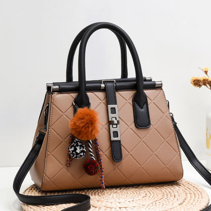 New cross-border trend 2026 fashionable fashiontrendysatchel bag fur ball decoration large capacity embossed cross-body women's bag
