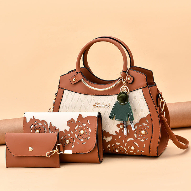 Hollow-out women's handbag 2026 new style ladies' three-piece set, foreign trade tote, shoulder bag, crossbody commuter bag - dropshipping available