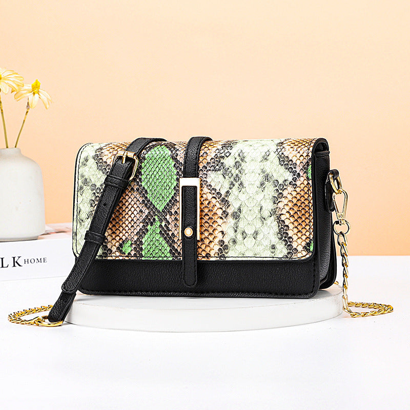 2024 fashion snake print women's bag casual color block small square bag shoulder crossbody trendy phone bag tassel mini bag