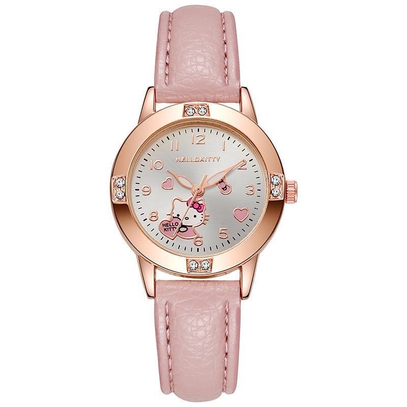 Rose gold diamond-studded leather strap watch - women's quartz watch for middle school students - cross-border wholesale watch supply