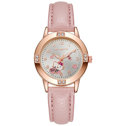 Rose gold diamond-studded leather strap watch - women's quartz watch for middle school students - cross-border wholesale watch supply