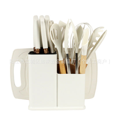 Silicone kitchenware 19-piece set, non-stick pan, silicone spatula, spoon, kitchen utensils, knife suit with storage bucket