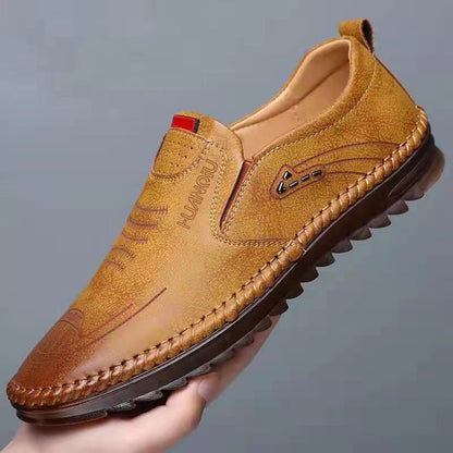 Men's leather shoes 2025 new fashion textured stitching loafers non-slip business soft sole driving shoes wholesale