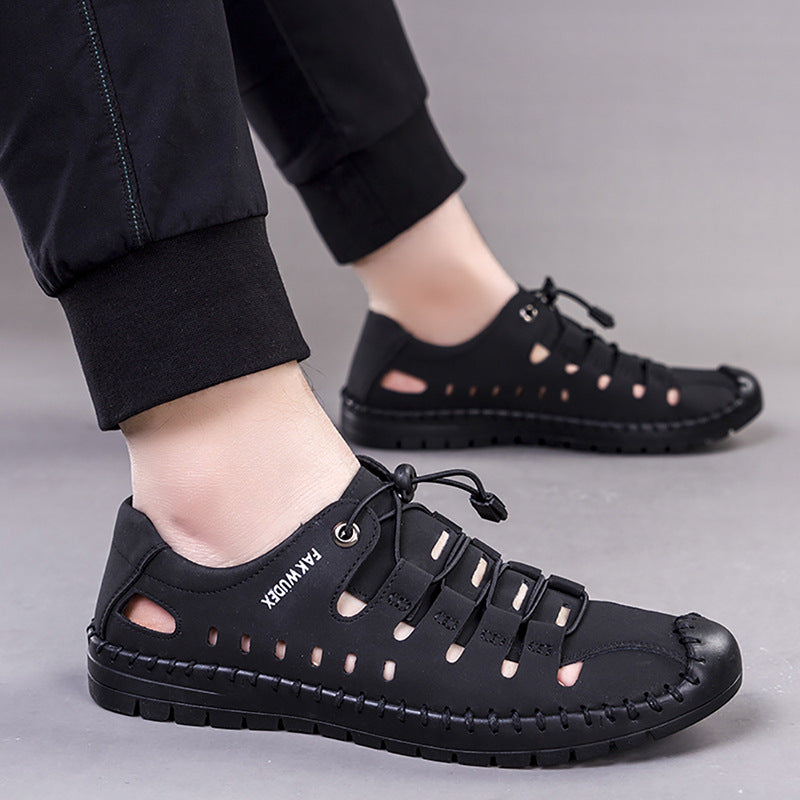 Men's summer closed-toe sandals, hollow-out clogs, leather-look shoes - 2024 new soft-soled casual men's shoes - wholesale