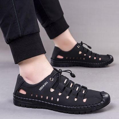 Men's summer closed-toe sandals, hollow-out clogs, leather-look shoes - 2024 new soft-soled casual men's shoes - wholesale