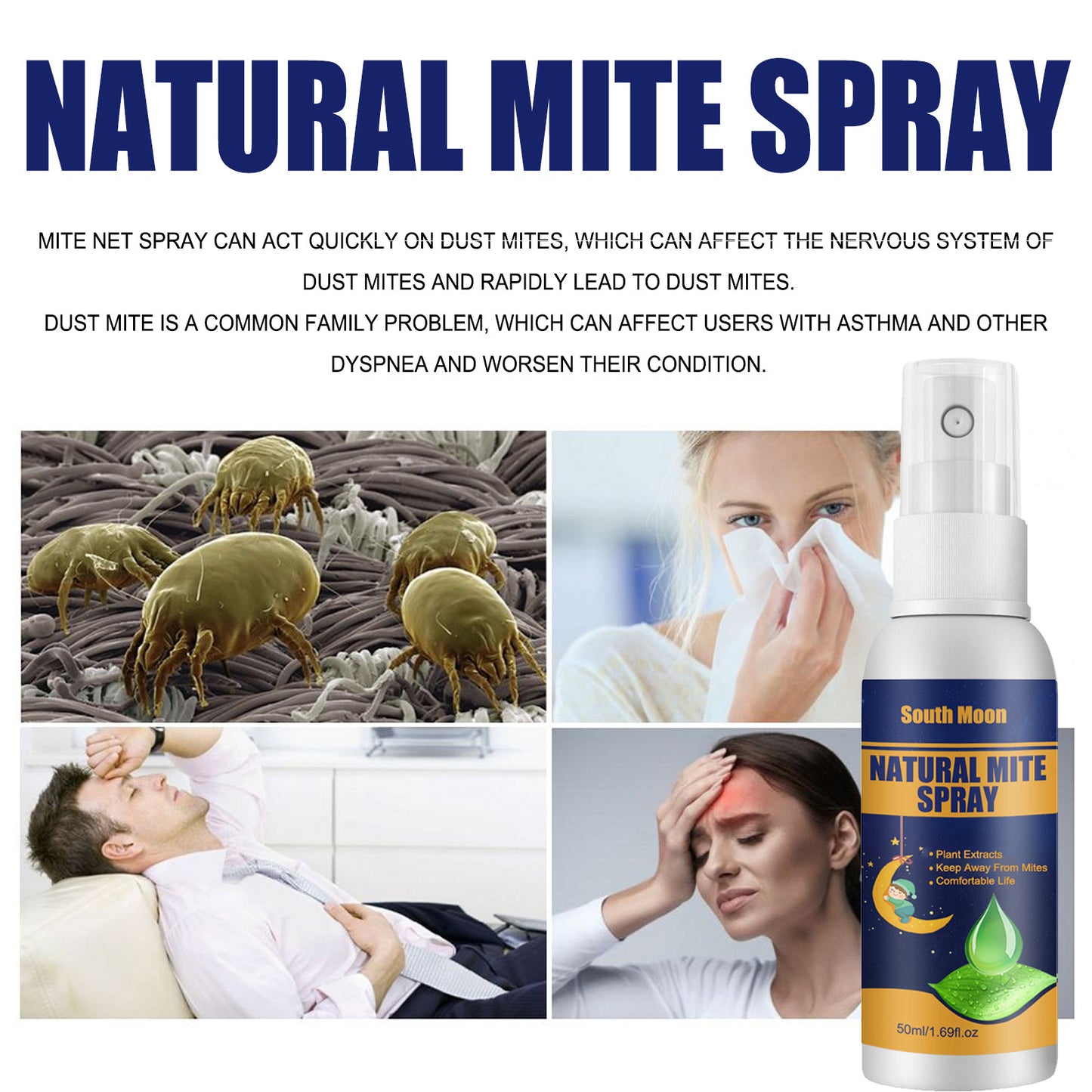 South moon mite net spray, home bedroom sofa quilt fabric mite removal spray lice egg mite removal