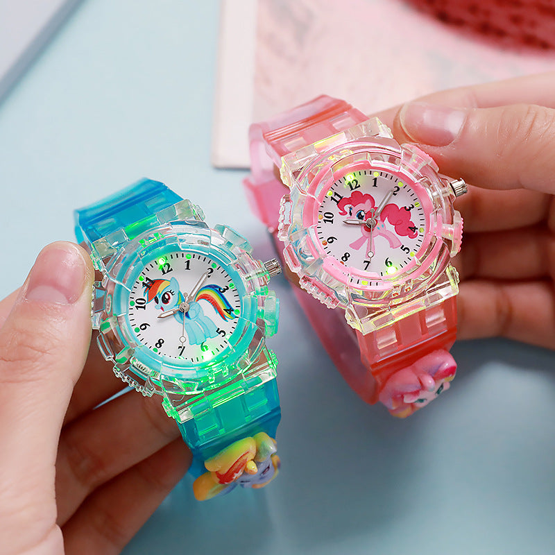 Kids' light-up anime cartoon pony figurine pointer quartz watch - unisex student sports digital watch