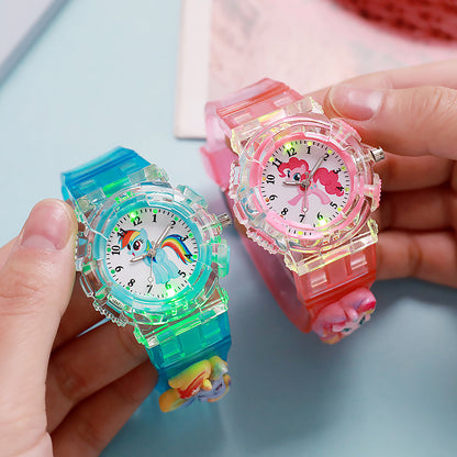 Kids' light-up anime cartoon pony figurine pointer quartz watch - unisex student sports digital watch