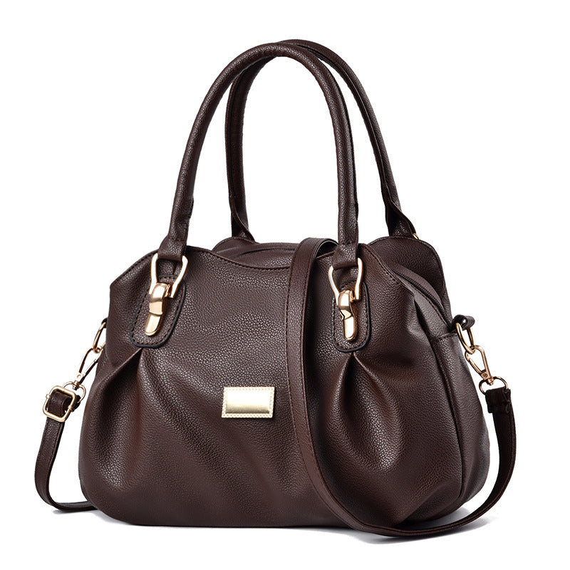 Middle-aged women's soft leather handbag, 2026 new style tote bag, middle-aged and elderly women's bag, mom bag, shoulder bag, crossbody bag