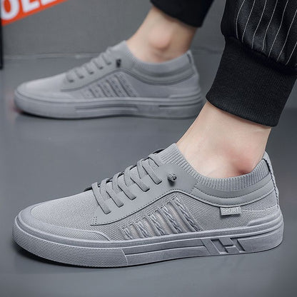 Men's cross-border new casual sneakers: outdoor flyknit breathable mesh trendy shoes, comfortable soft sole low-top athletic shoes