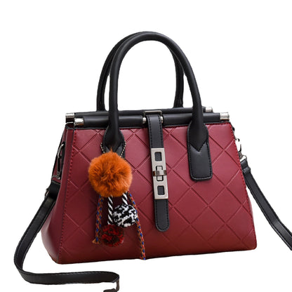 New cross-border trend 2026 fashionable fashiontrendysatchel bag fur ball decoration large capacity embossed cross-body women's bag