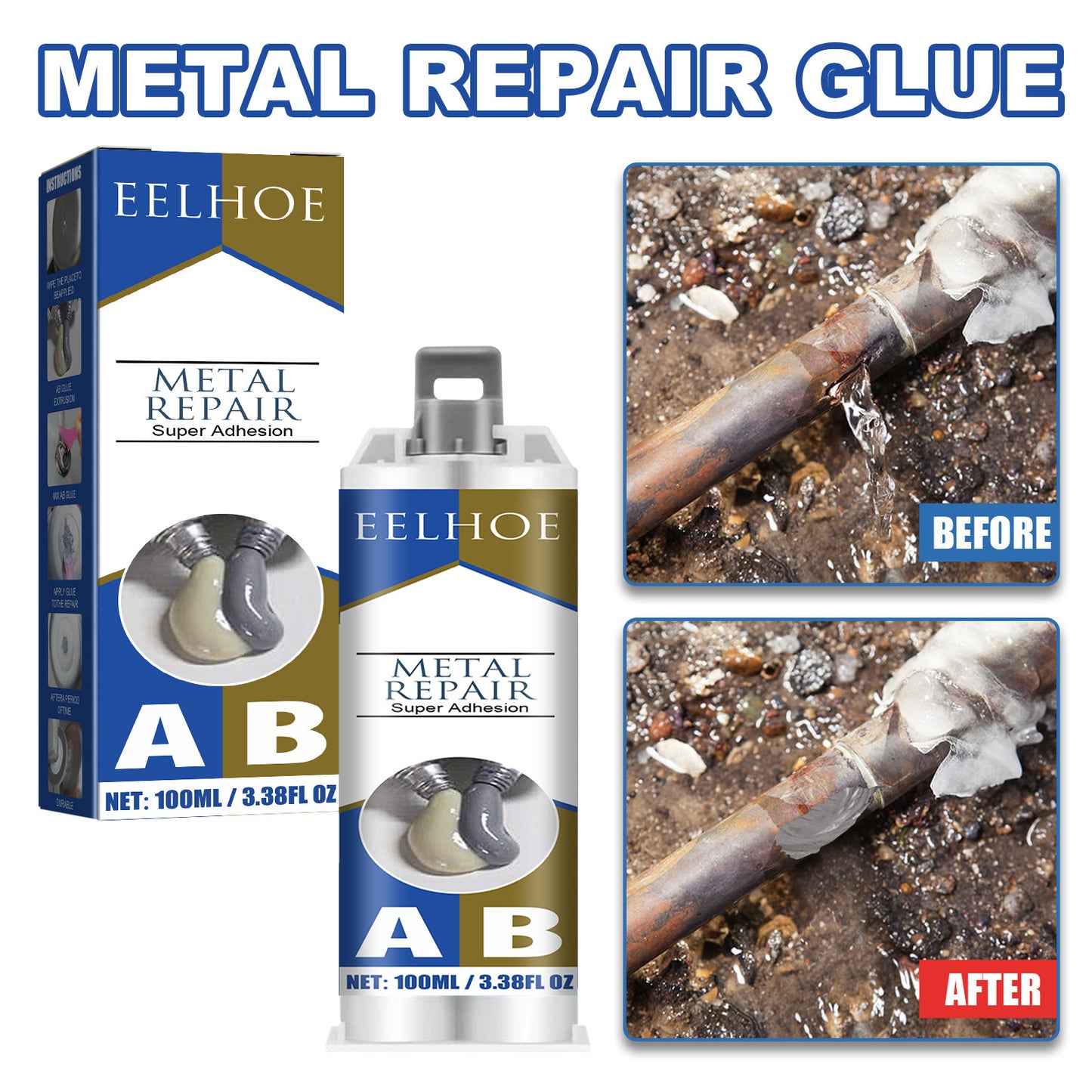 EELHOE foundry AB glue, metal casting hole filling crack high temperature welding waterproof coating casting glue