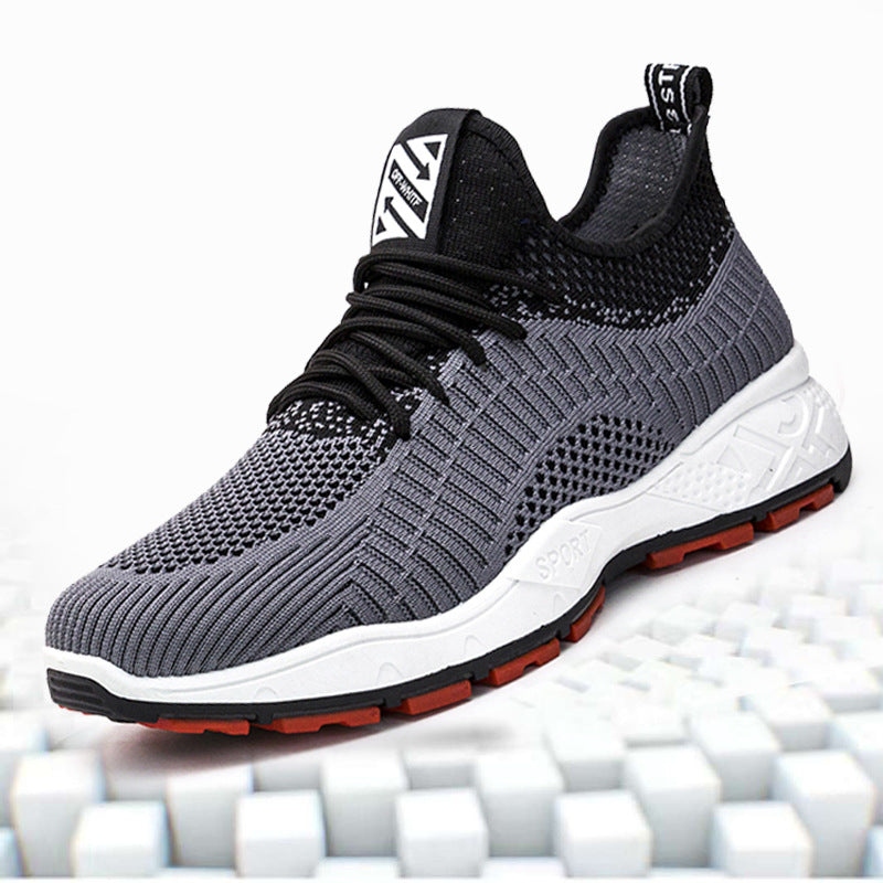 New men's shoes 2025 spring/summer korean style mesh breathable flyknit sneakers men's lace-up chunky sole dad shoes cross-border