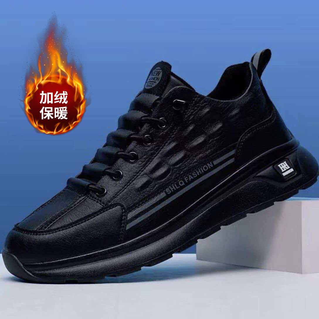 Men's new korean style leather casual shoes, fashionable low-top sneakers, soft sole slip-ons