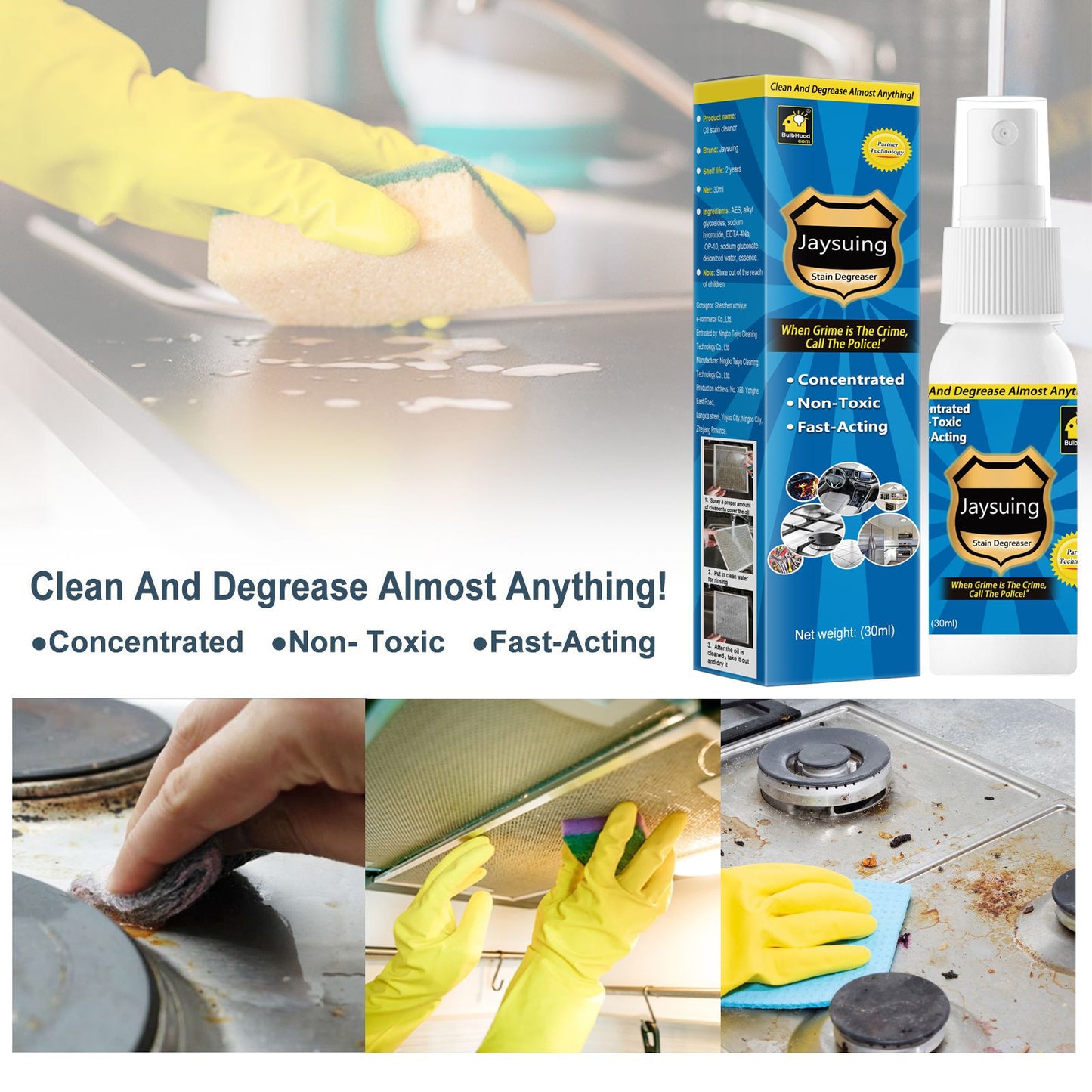Jaysuing Kitchen range hood Heavy oil cleaning Multifunctional cleaner Tile stove Dissolve oil cleaning