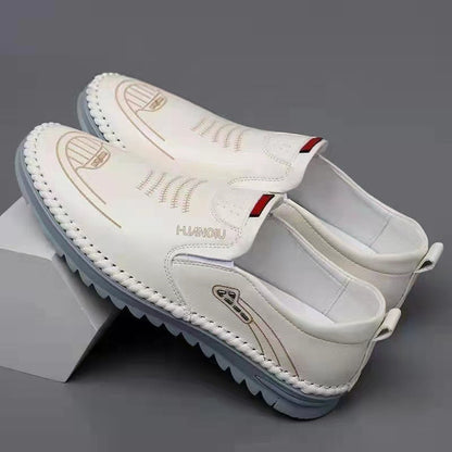 Men's leather shoes 2025 new fashion textured stitching loafers non-slip business soft sole driving shoes wholesale