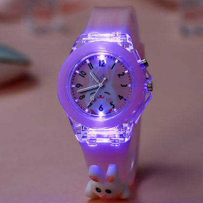 Wholesale new cartoon kids' watches for elementary school students - colorful flashing light, luminous watch with plush figure, silicone electronic watch