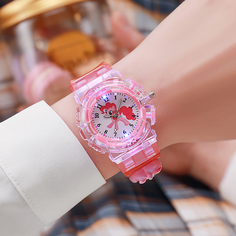 Kids' light-up anime cartoon pony figurine pointer quartz watch - unisex student sports digital watch