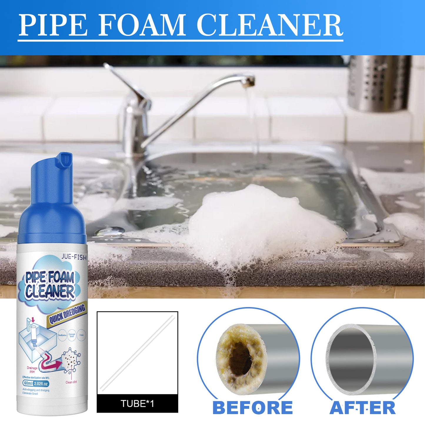 Jue-Fish pipe foam cleaner, household pipe pool sewer deodorant and odor remover cleaner