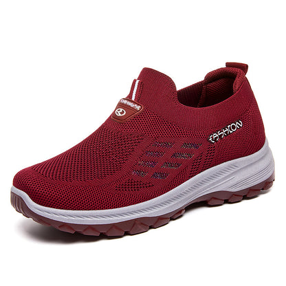 Women's spring casual shoes, flyknit slip-ons, lightweight mesh shoes, breathable ladies' flats, women's low-cut shoes