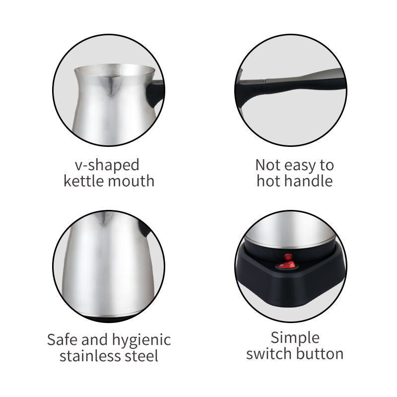 Cross-border stainless steel turkish coffee pot, convenient electric water kettle, wine, hot milk tea, tea, coffee pot, water kettle
