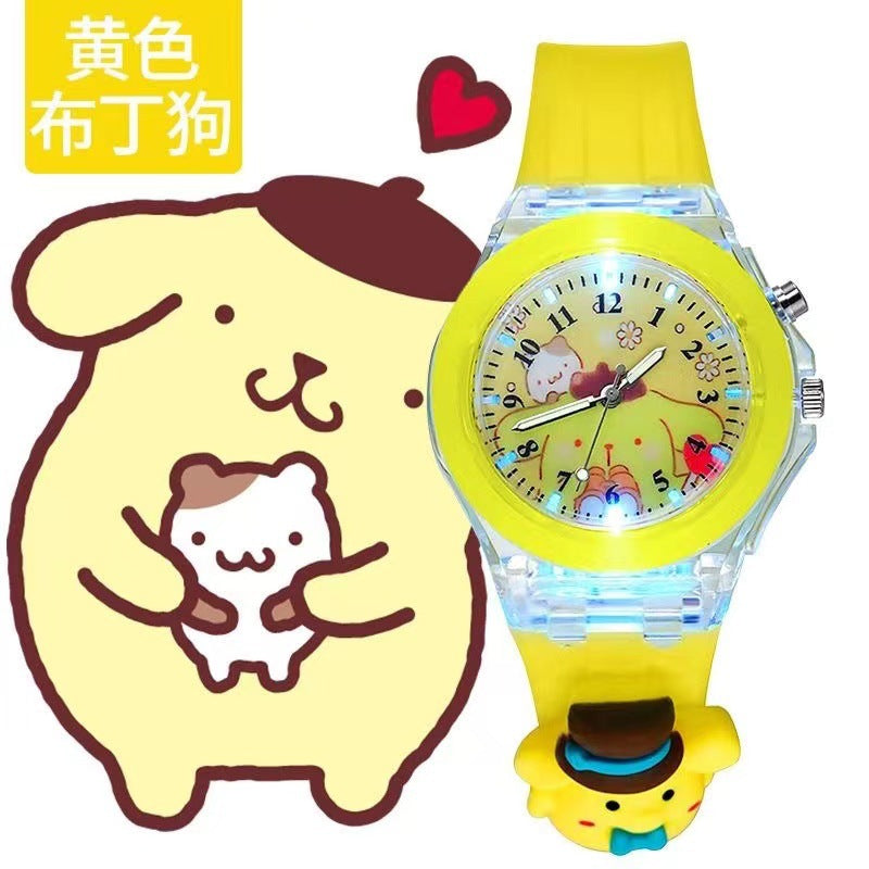 Wholesale new cartoon kids' watches for elementary school students - colorful flashing light, luminous watch with plush figure, silicone electronic watch