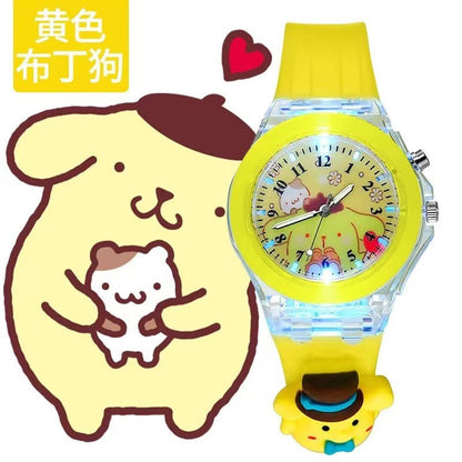 Wholesale new cartoon kids' watches for elementary school students - colorful flashing light, luminous watch with plush figure, silicone electronic watch