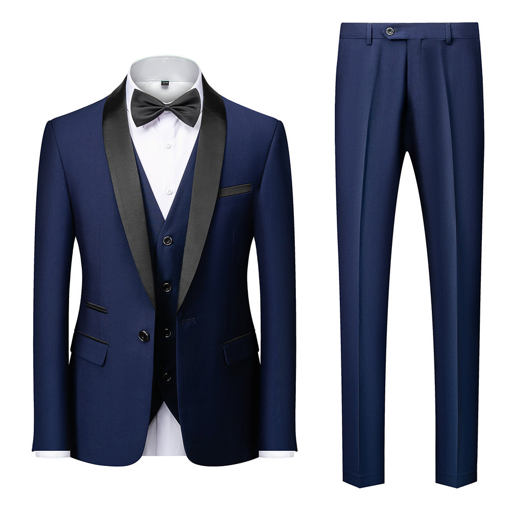 Suit Men's Suit Three-piece Set Green Fruit Collar Groom's Wedding Suit Men's Slim Burgundy Best Man's Wedding Dress