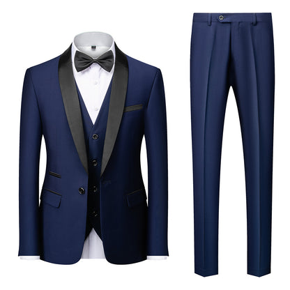 Suit Men's Suit Three-piece Set Green Fruit Collar Groom's Wedding Suit Men's Slim Burgundy Best Man's Wedding Dress
