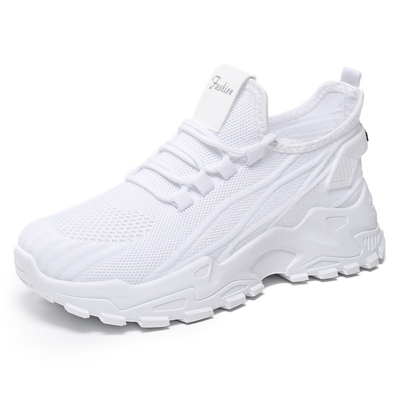 Women's spring collection: plus size athletic sneakers - flyknit, soft sole, height increasing, low-cut lace-up mesh shoes