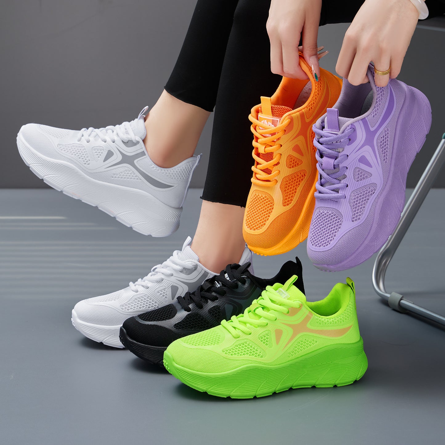 Jinshiyuan |   Women's spring breathable sneakers - thick sole, height increasing, comfortable, versatile casual shoes