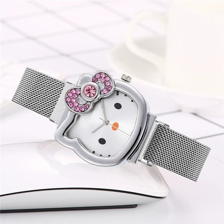 Kidscutehellokt pink diamond milan with watch fashion female kitty cat magnet bracelet quartz watch