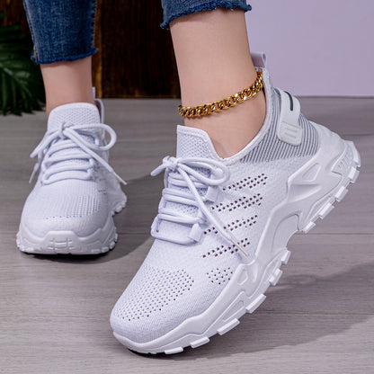 Women's athletic shoes - spring collection - plus size available - flyknit breathable casual sneakers - mesh shoes - thick sole height increasing flats