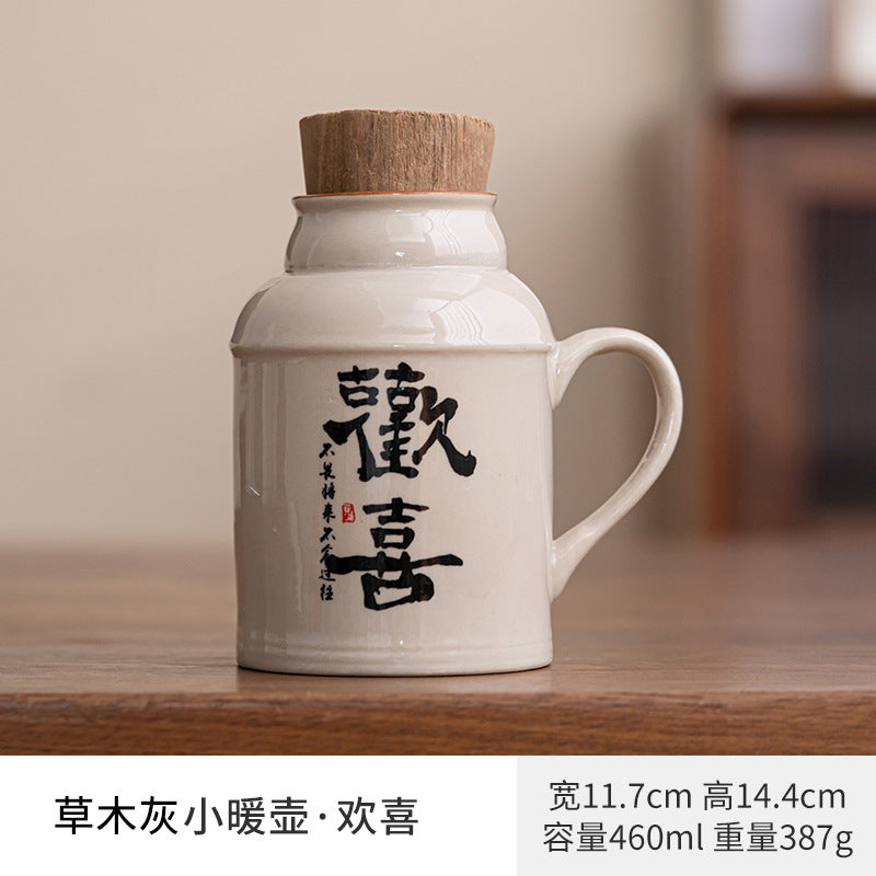 Ru kiln small thermos mug with lid ceramic stewing tea cup chinoiserie large capacity thermos office cup with handle
