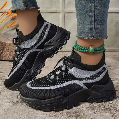 Women's fashion flats: spring new arrivals - casual, soft-soled, lightweight dad shoes, flyknit breathable mesh sneakers