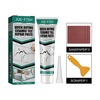 Jue-Fish Tile Repair Cream, Marble Bathtub Furniture Toilet Crack Repair Tile Quick-Drying Adhesive