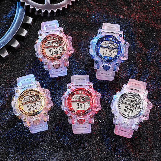 Factory direct: transparent dial fashion sports multifunctional digital watch for men and women - waterproof sports watch for students