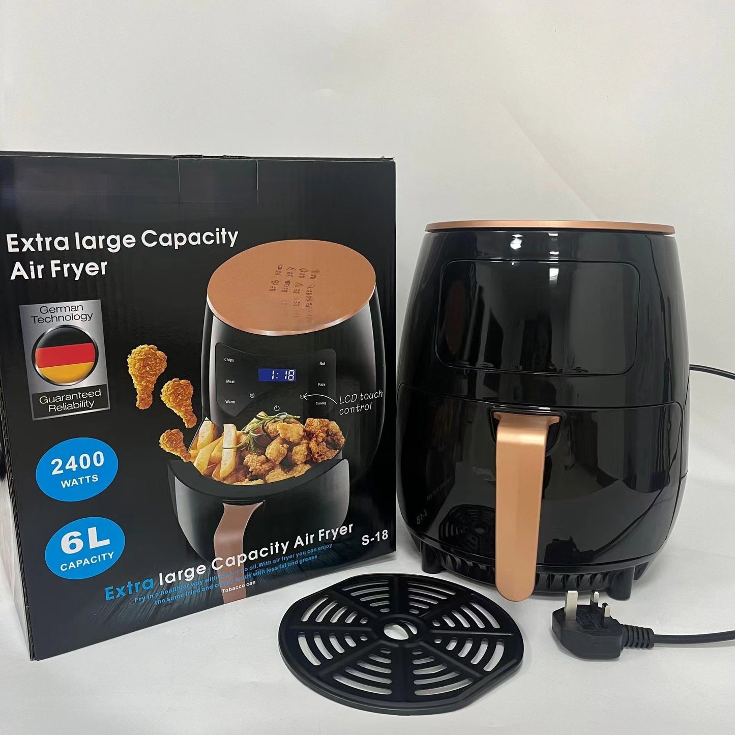 Cross-border air fryer, touchscreen, 6l air fryer, large capacity, multifunctional, fully automatic, home electric fryer for french fries