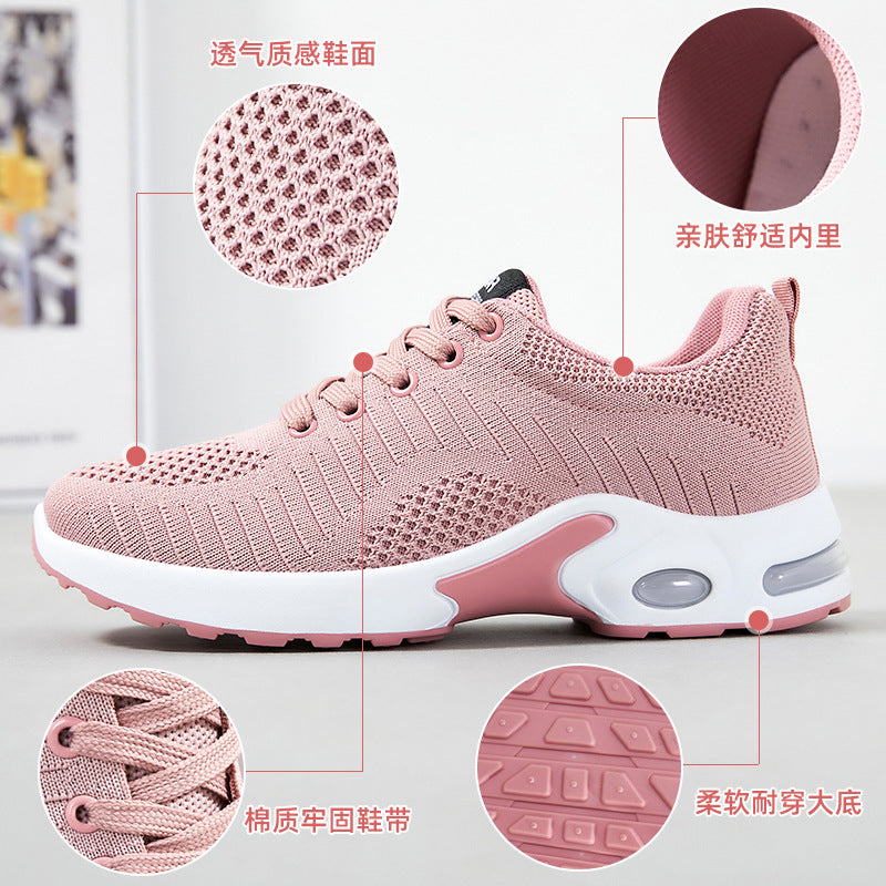Women's shoes dropshipping: spring collection - plus size athletic sneakers, flyknit breathable mesh, thick sole, shock-absorbing air cushion shoes
