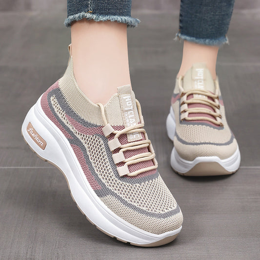 Women's chunky sole classic casual shoes platform sneakers comfortable breathable spring athletic shoes fashionable versatile sock shoes wholesale